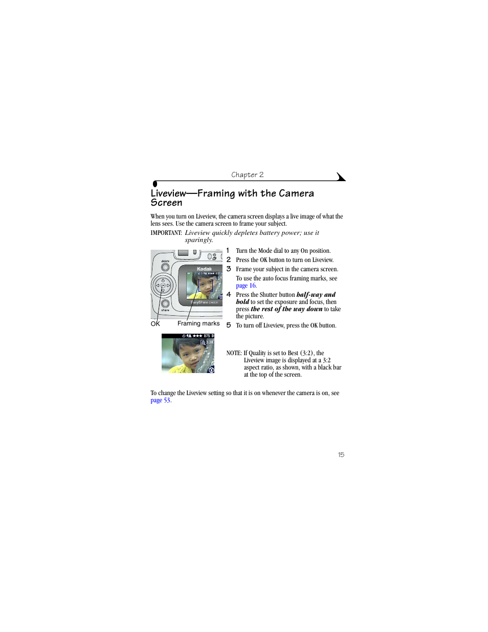 Liveview—framing with the camera screen | Kodak CX6330 User Manual | Page 27 / 120