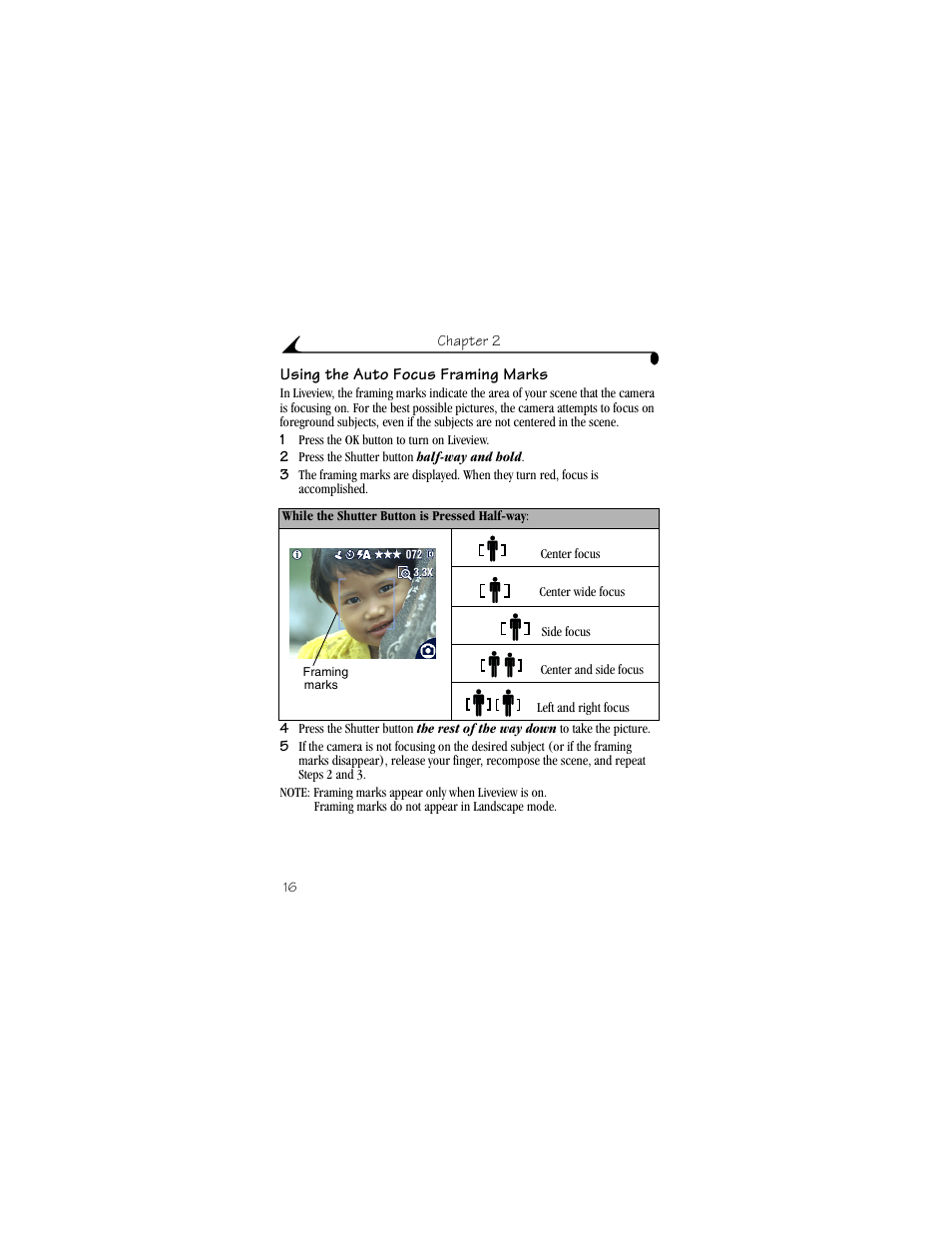 Using the auto focus framing marks | Kodak CX6330 User Manual | Page 28 / 120
