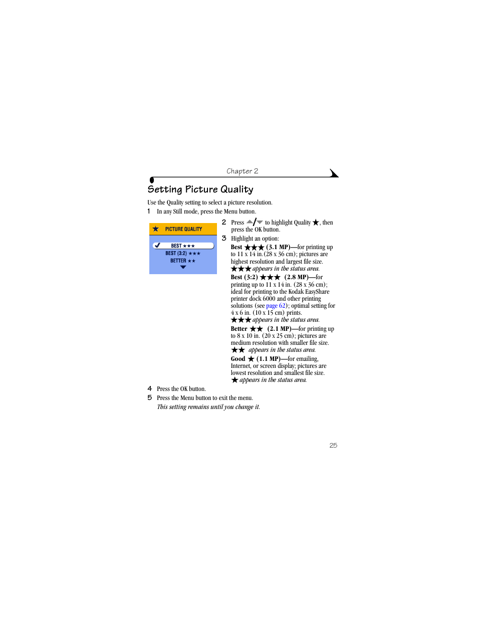 Setting picture quality | Kodak CX6330 User Manual | Page 37 / 120