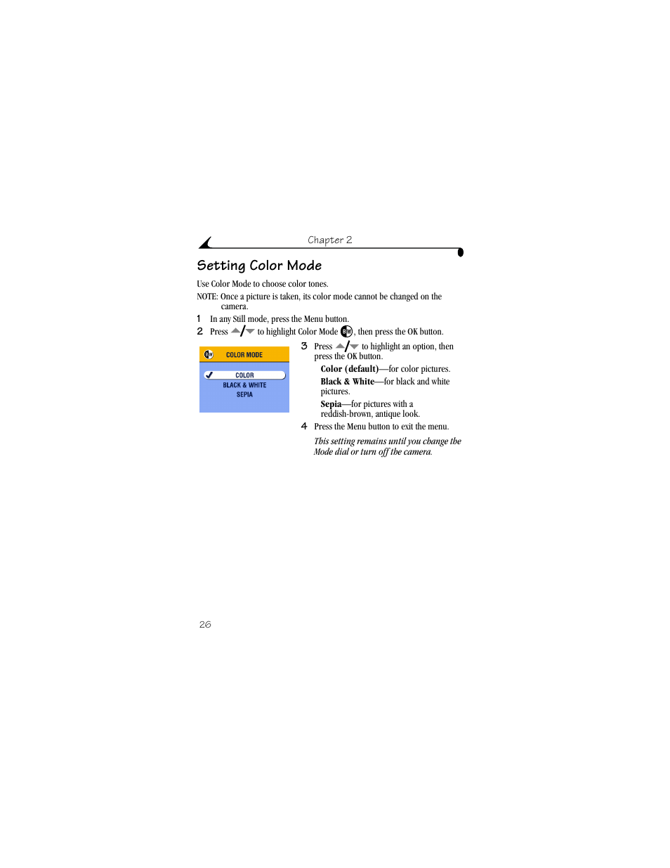 Setting color mode | Kodak CX6330 User Manual | Page 38 / 120