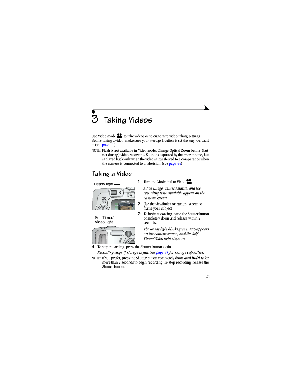 3 taking videos, Taking a video, Taking videos | Kodak CX6330 User Manual | Page 43 / 120