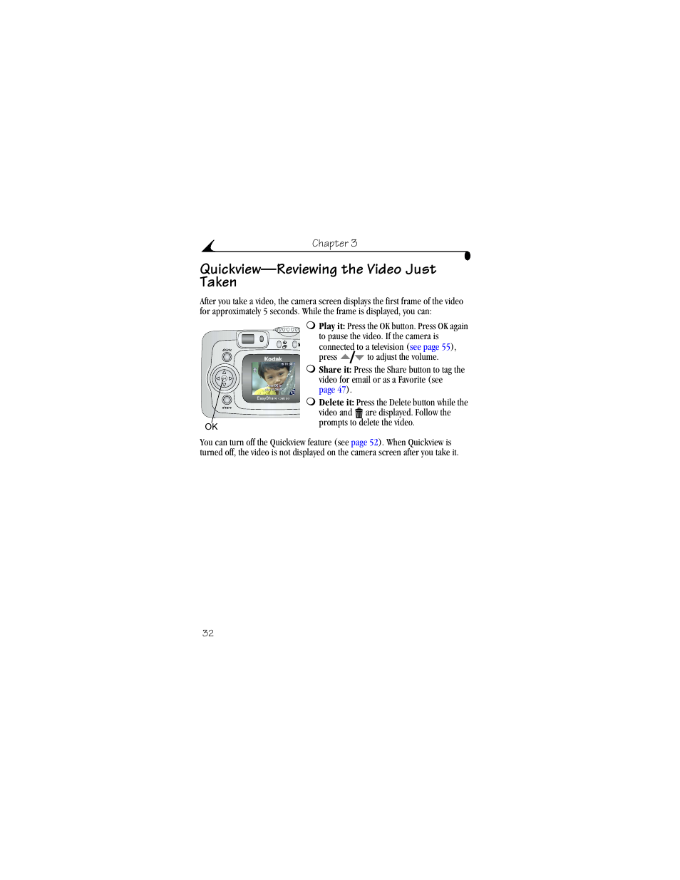 Quickview—reviewing the video just taken | Kodak CX6330 User Manual | Page 44 / 120