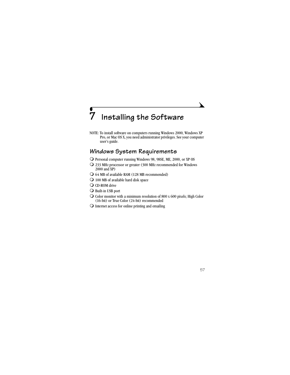 7 installing the software, Windows system requirements, Installing the software | Kodak CX6330 User Manual | Page 69 / 120