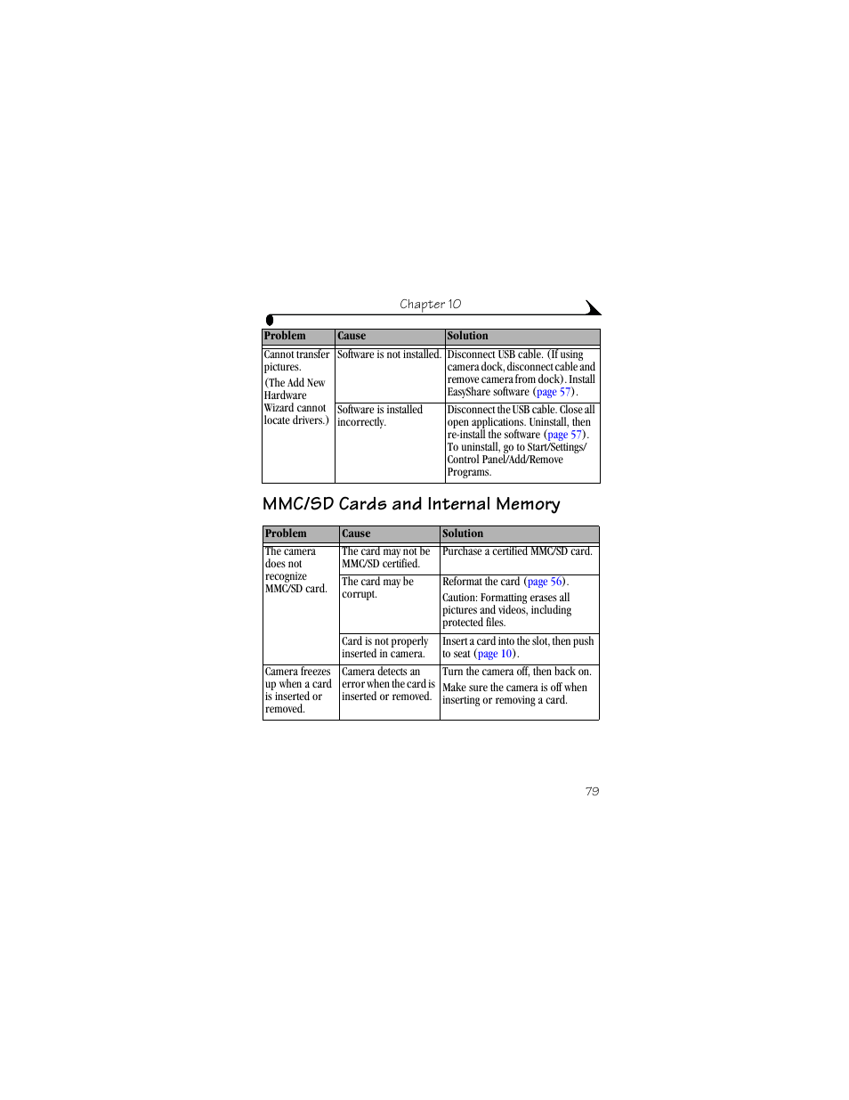 Mmc/sd cards and internal memory | Kodak CX6330 User Manual | Page 91 / 120