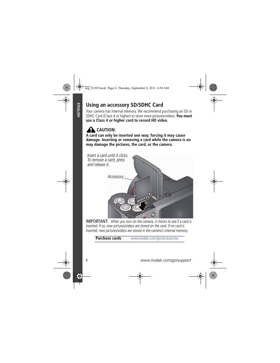 Using an accessory sd/sdhc card, Using an accessory sd/sdhc card 4 | Kodak Z5010 User Manual | Page 4 / 29