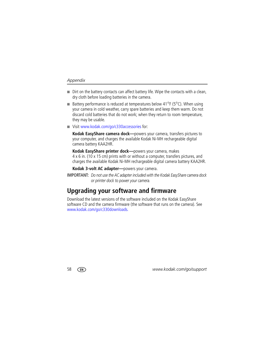 Upgrading your software and firmware | Kodak C330 User Manual | Page 64 / 74