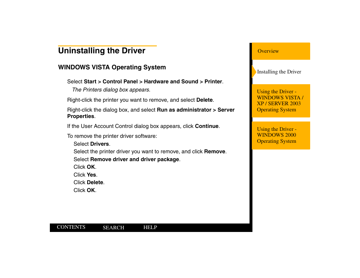 Uninstalling the driver, Windows vista operating system | Kodak 805 User Manual | Page 12 / 35