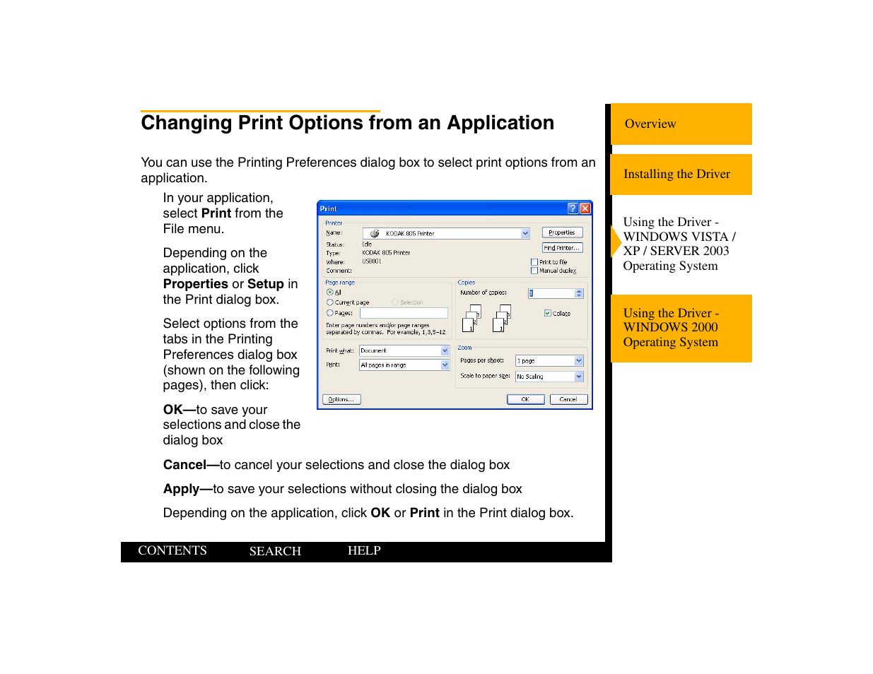 Changing print options from an application | Kodak 805 User Manual | Page 15 / 35