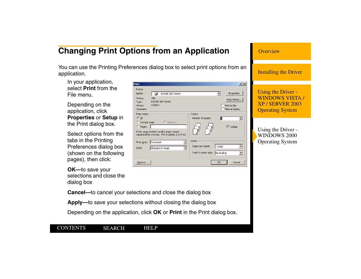 Changing print options from an application | Kodak 805 User Manual | Page 25 / 35