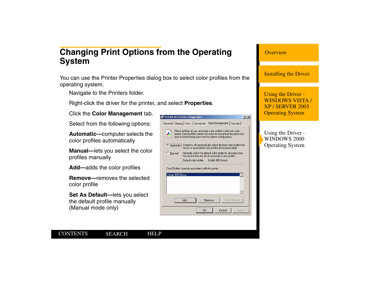 Changing print options from the operating system | Kodak 805 User Manual | Page 29 / 35