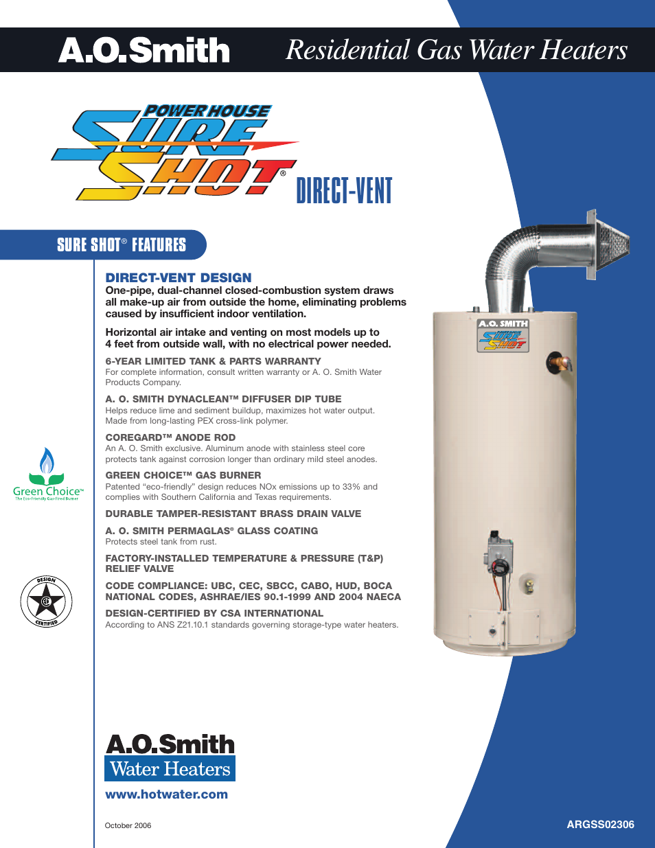 A.O. Smith ARGSS02306 User Manual | 2 pages