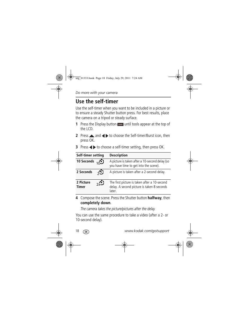 Use the self-timer | Kodak MD55 User Manual | Page 18 / 26