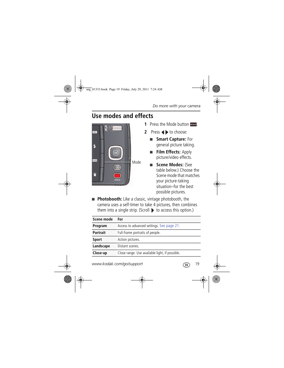 Use modes and effects | Kodak MD55 User Manual | Page 19 / 26