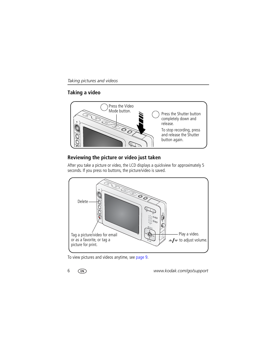 Reviewing the picture or video just taken | Kodak V550 User Manual | Page 12 / 72