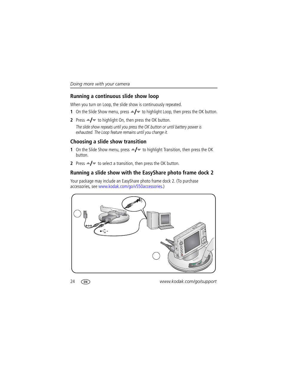 Choosing a slide show transition | Kodak V550 User Manual | Page 30 / 72