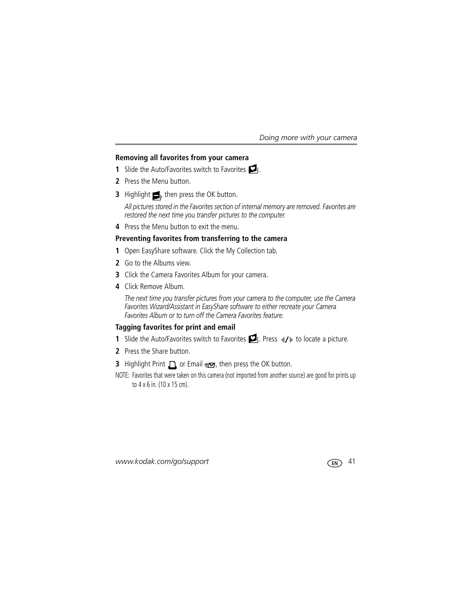 Tagging favorites for print and email | Kodak V550 User Manual | Page 47 / 72