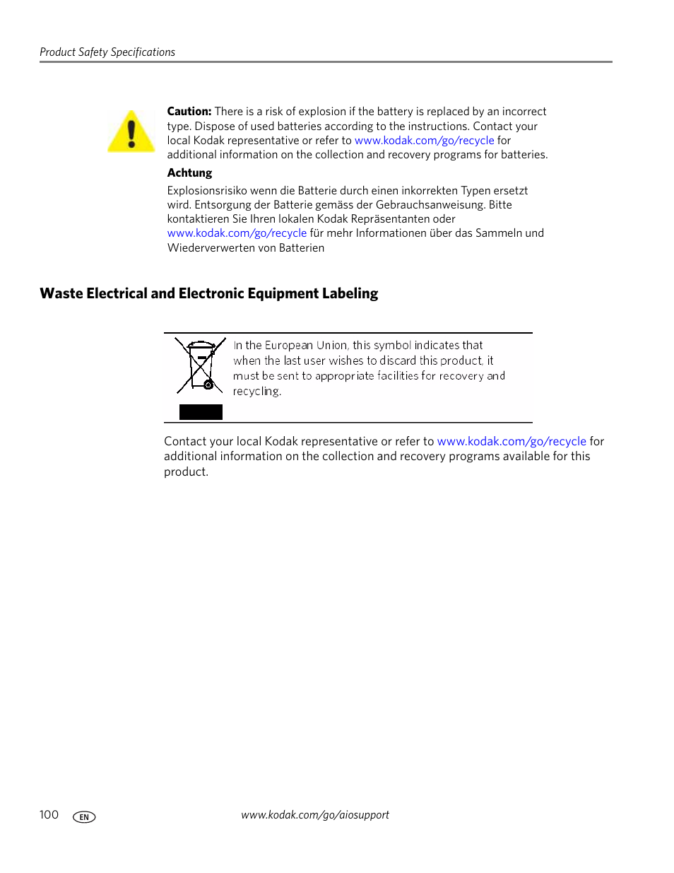 Waste electrical and electronic equipment labeling | Kodak ESP 7 User Manual | Page 108 / 120