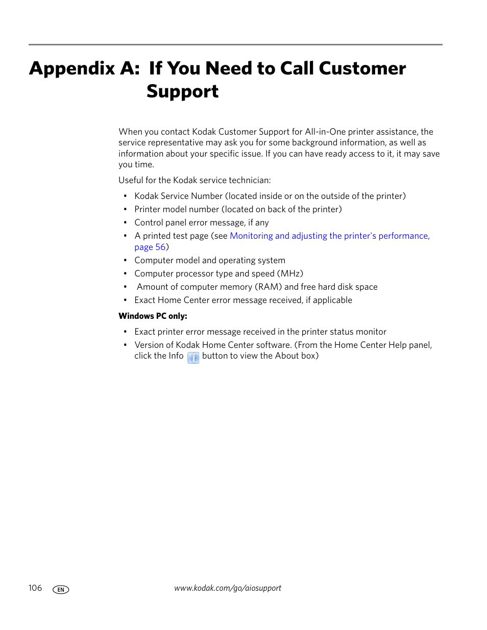 Appendix a: if you need to call customer support, If you need to call | Kodak ESP 7 User Manual | Page 114 / 120