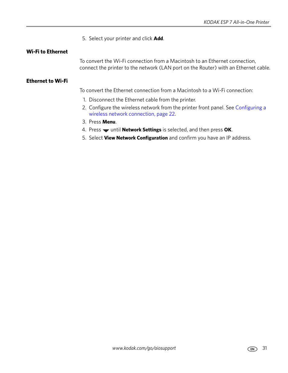 Wi-fi to ethernet, Ethernet to wi-fi | Kodak ESP 7 User Manual | Page 39 / 120