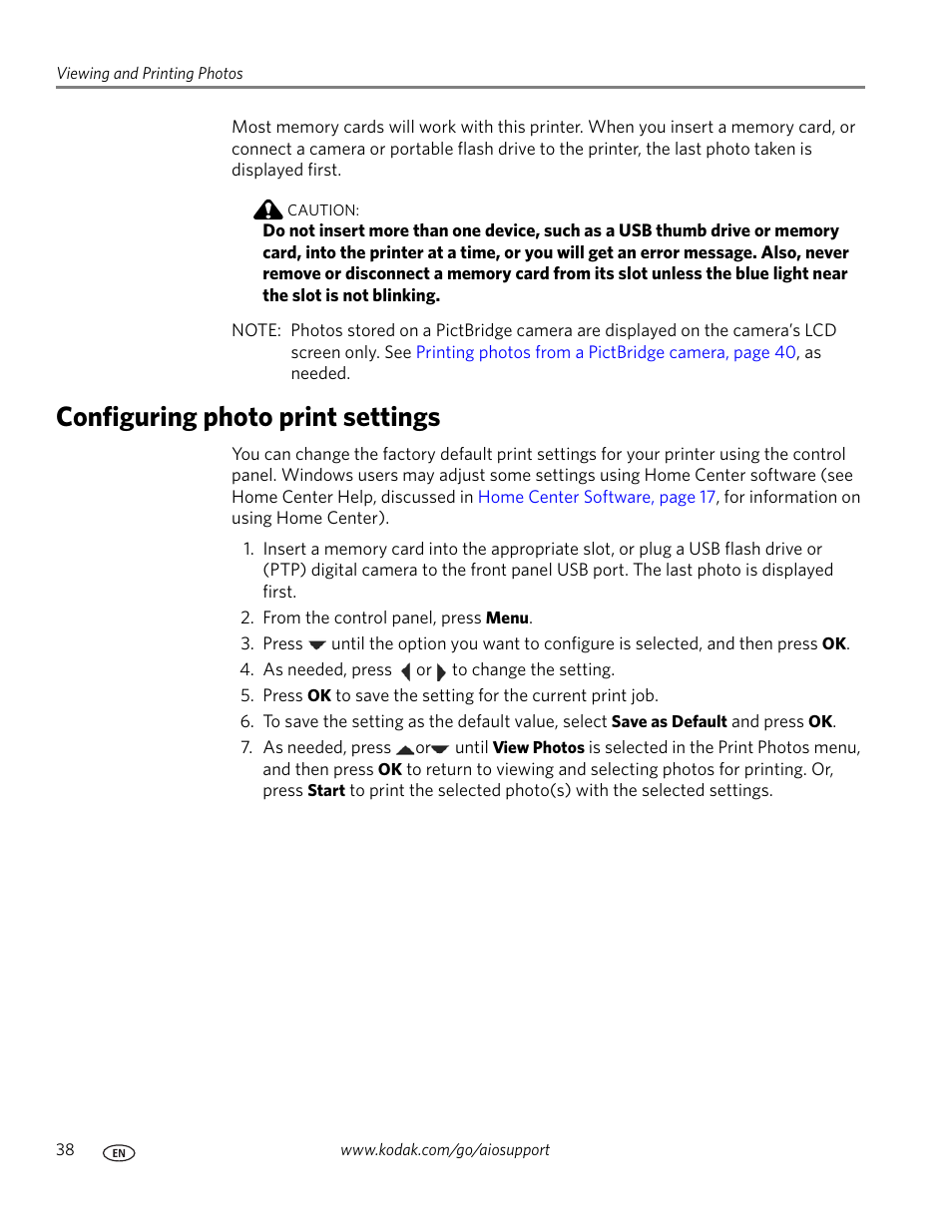 Configuring photo print settings | Kodak ESP 7 User Manual | Page 46 / 120