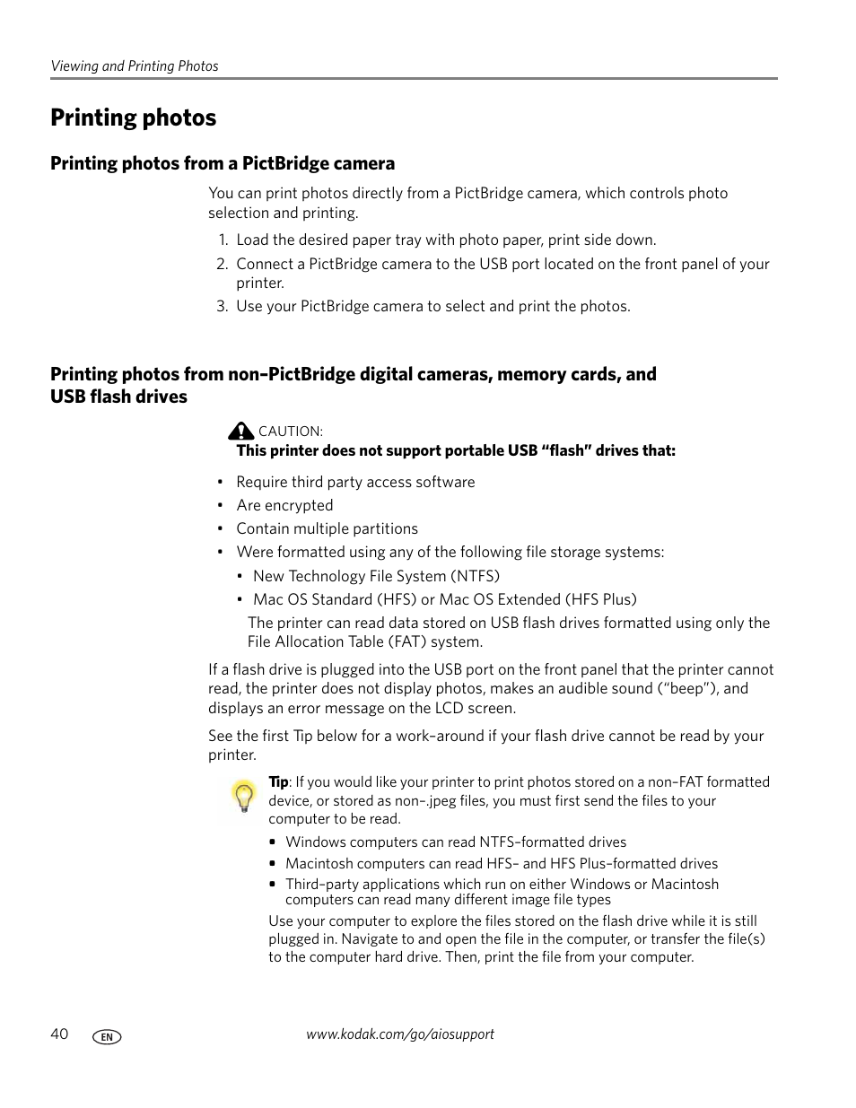 Printing photos, Printing photos from a pictbridge camera | Kodak ESP 7 User Manual | Page 48 / 120