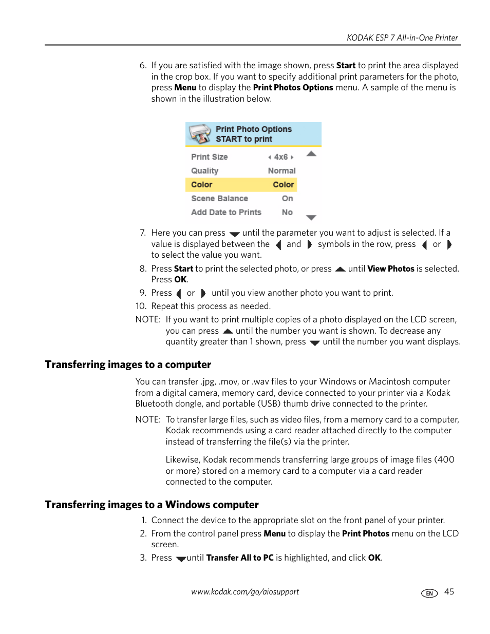 Transferring images to a computer, Transferring images to a windows computer, Belo | Kodak ESP 7 User Manual | Page 53 / 120