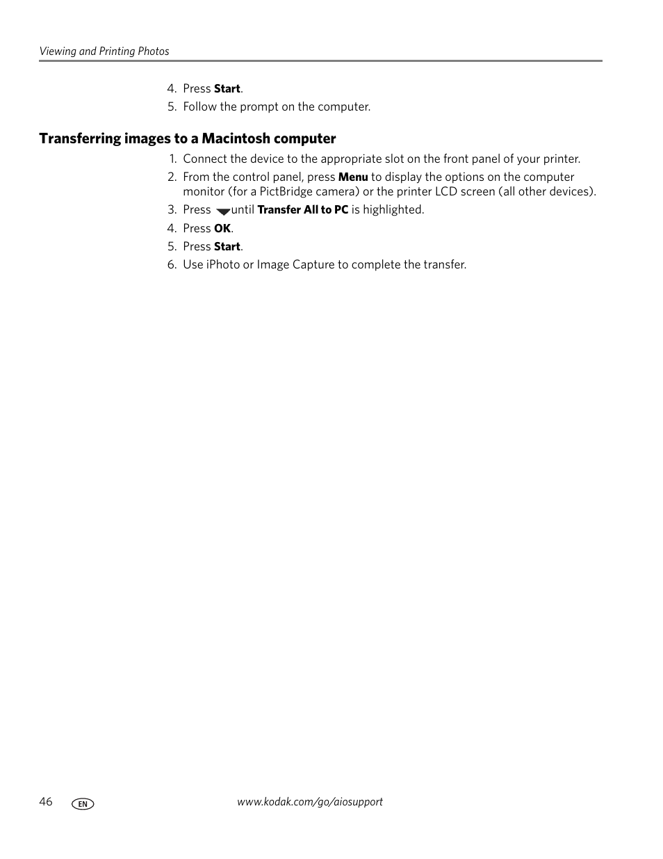 Transferring images to a macintosh computer | Kodak ESP 7 User Manual | Page 54 / 120