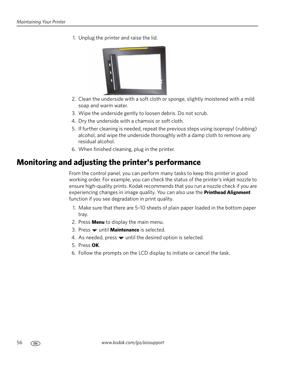 Monitoring and adjusting the printer's performance | Kodak ESP 7 User Manual | Page 64 / 120