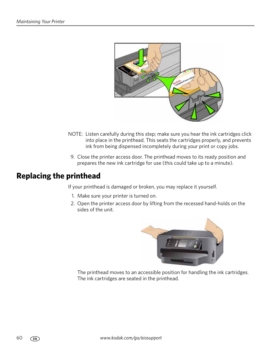 Replacing the printhead | Kodak ESP 7 User Manual | Page 68 / 120