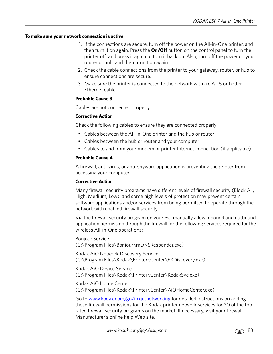 To make sure your network connection is active | Kodak ESP 7 User Manual | Page 91 / 120