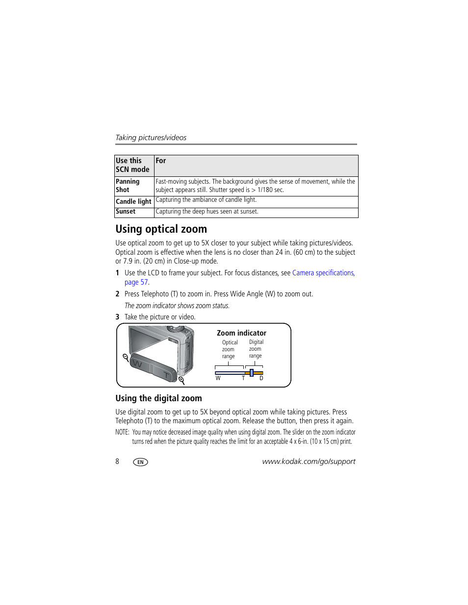 Using optical zoom, Using the digital zoom | Kodak Z1275 User Manual | Page 14 / 79