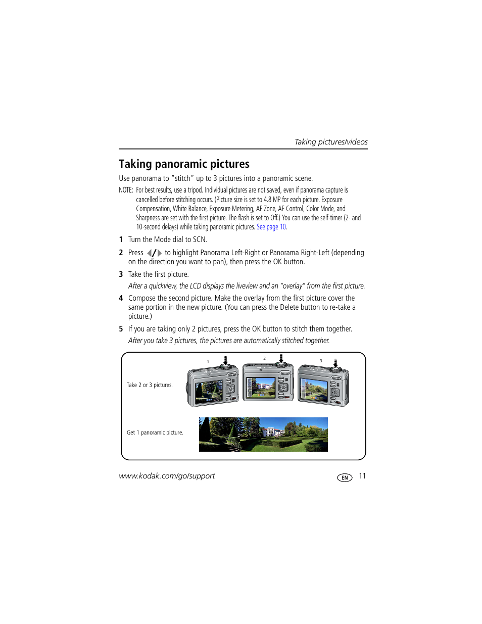 Taking panoramic pictures | Kodak Z1275 User Manual | Page 17 / 79