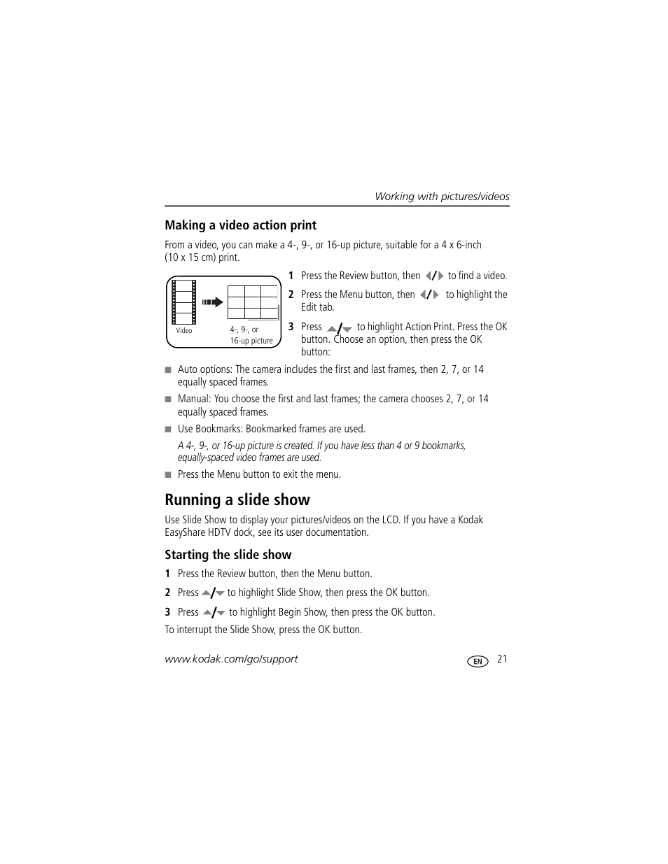 Running a slide show, Starting the slide show | Kodak Z1275 User Manual | Page 27 / 79