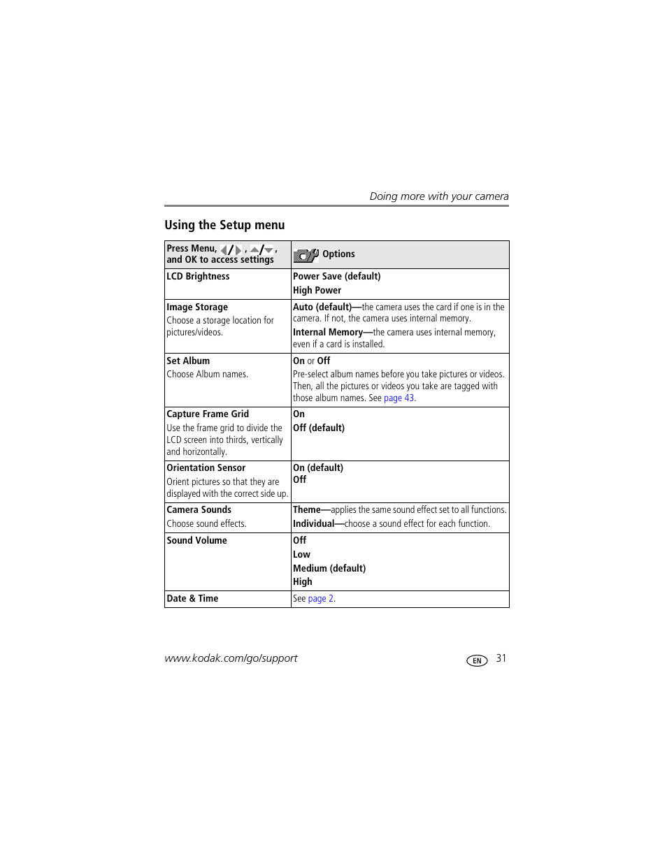 Using the setup menu | Kodak Z1275 User Manual | Page 37 / 79