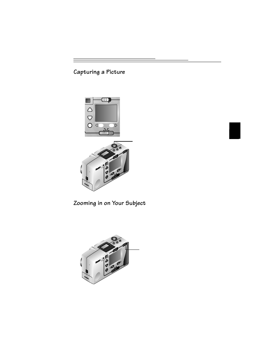 Capturing a picture, Zooming in on your subject | Kodak DC215 User Manual | Page 15 / 78