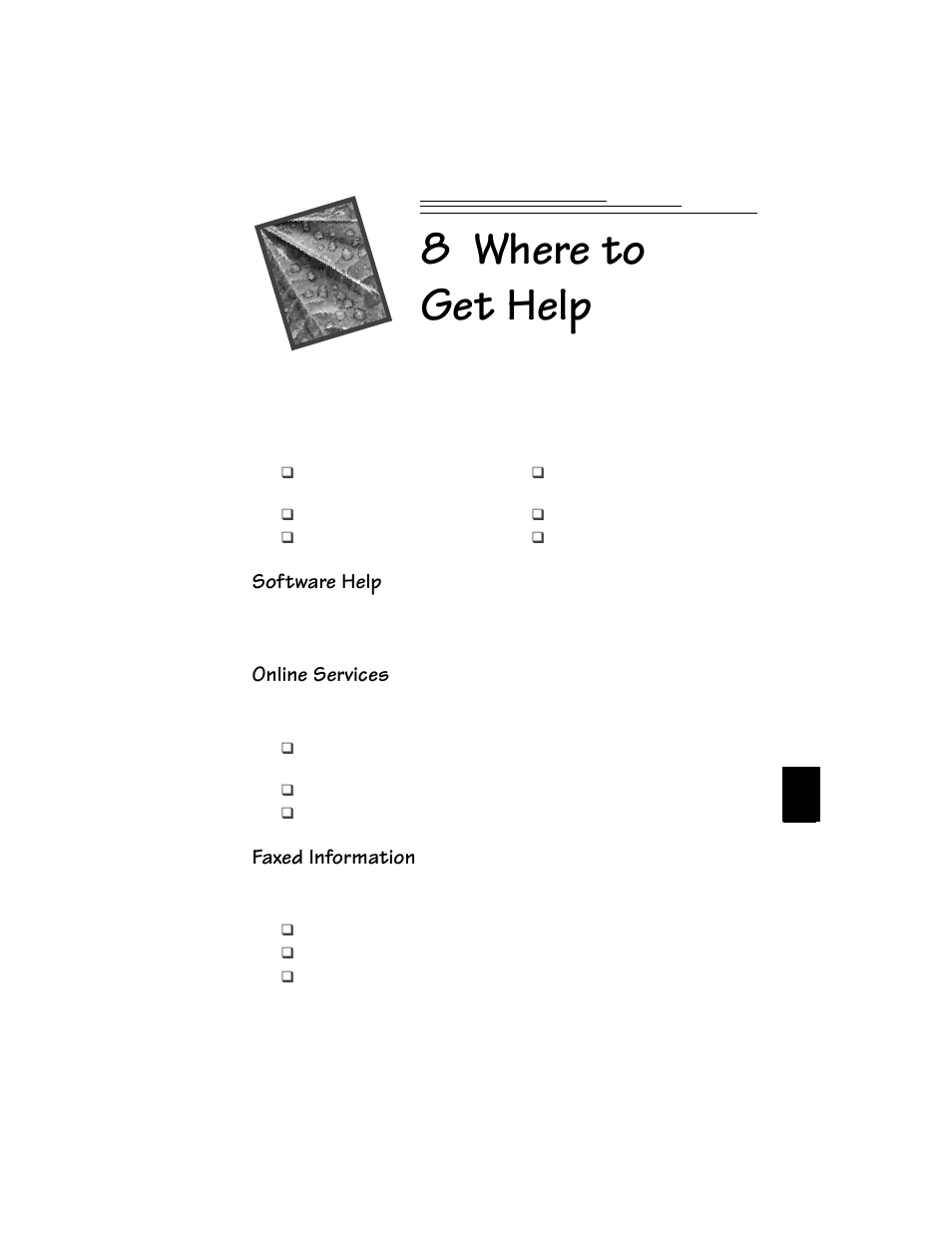8 where to get help, Software help, Online services | Faxed information | Kodak DC215 User Manual | Page 61 / 78