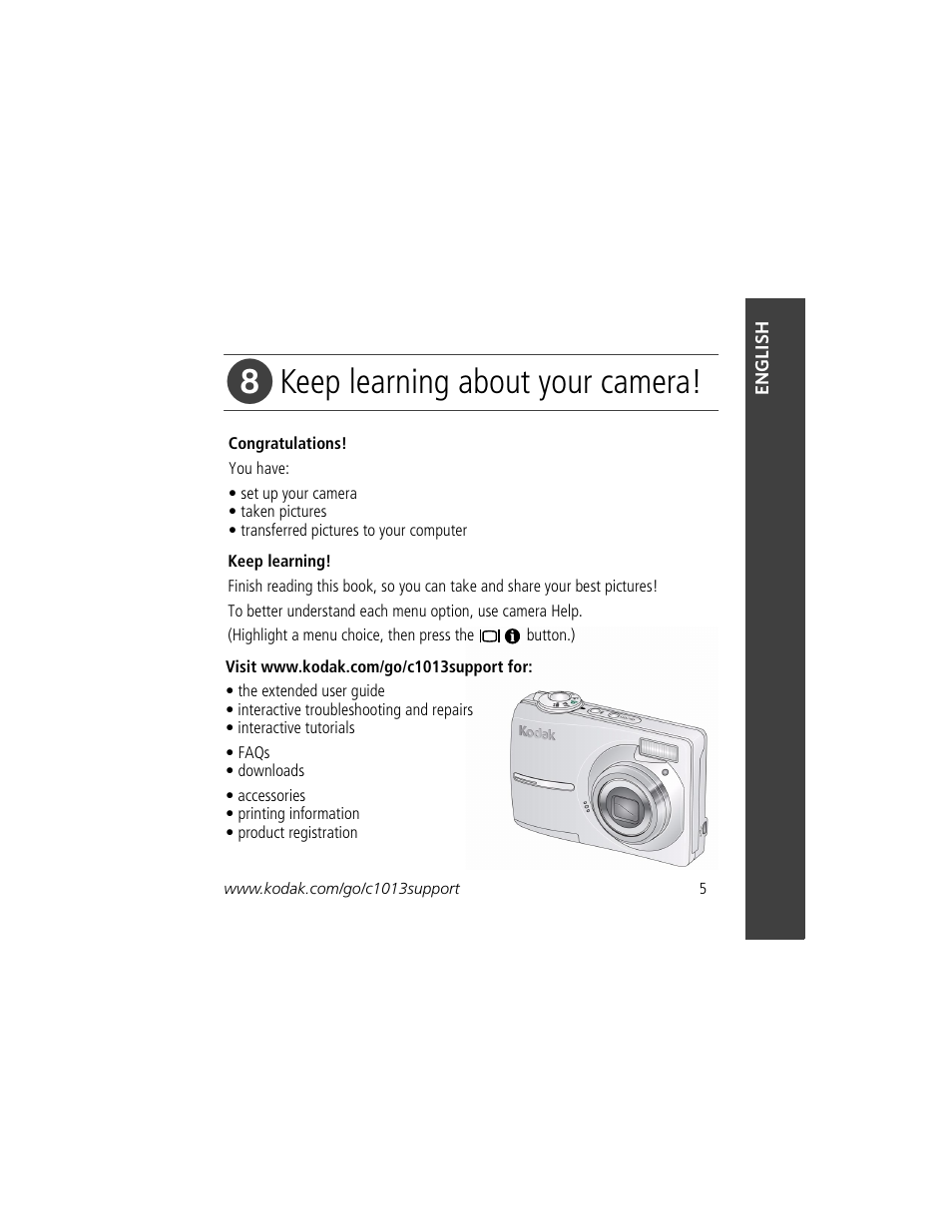 Keep learning about your camera | Kodak C1013 User Manual | Page 5 / 27