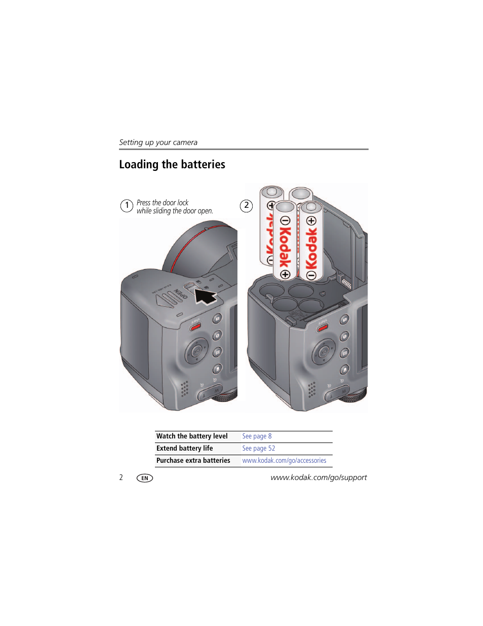 Loading the batteries | Kodak Z5010 User Manual | Page 10 / 70