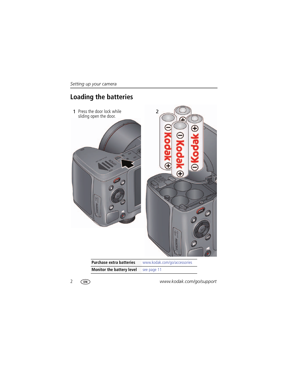 Loading the batteries | Kodak Z5120 User Manual | Page 10 / 80
