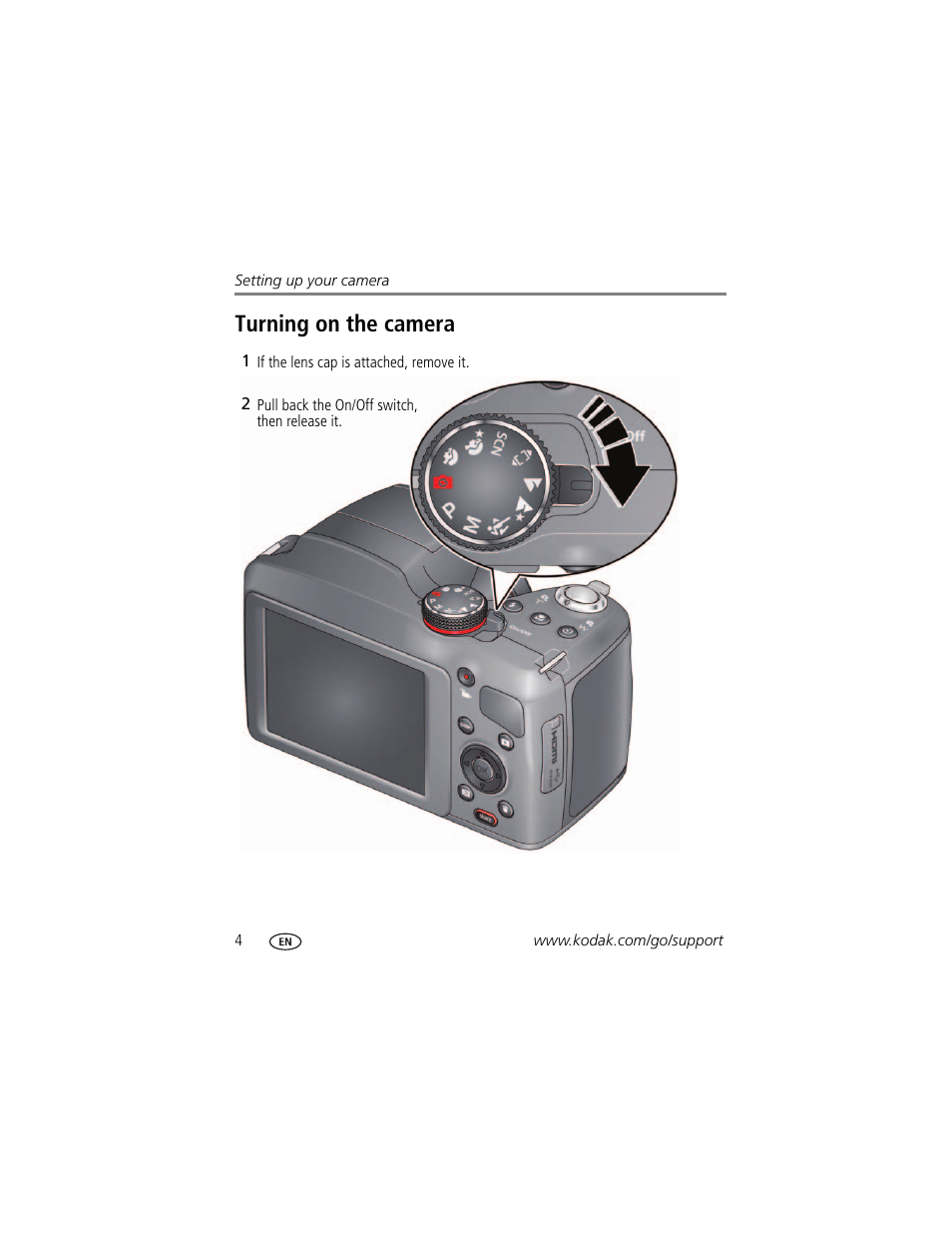 Turning on the camera | Kodak Z5120 User Manual | Page 12 / 80