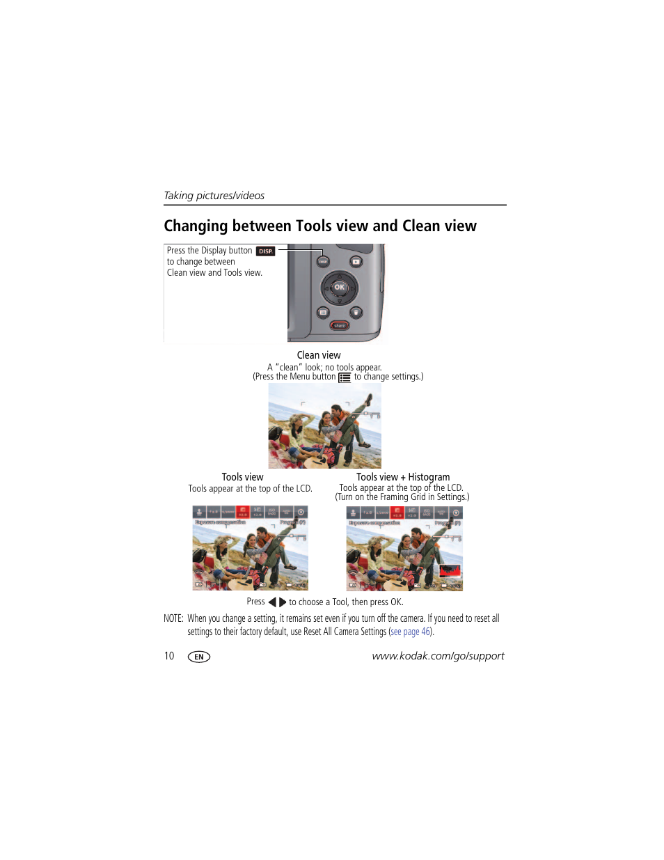 Changing between tools view and clean view | Kodak Z5120 User Manual | Page 18 / 80