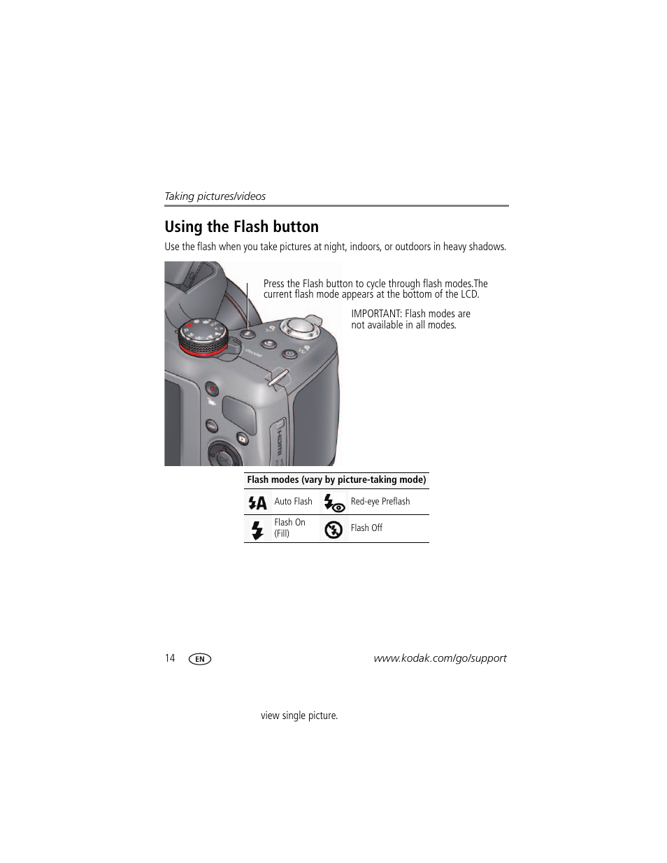 Using the flash button | Kodak Z5120 User Manual | Page 22 / 80