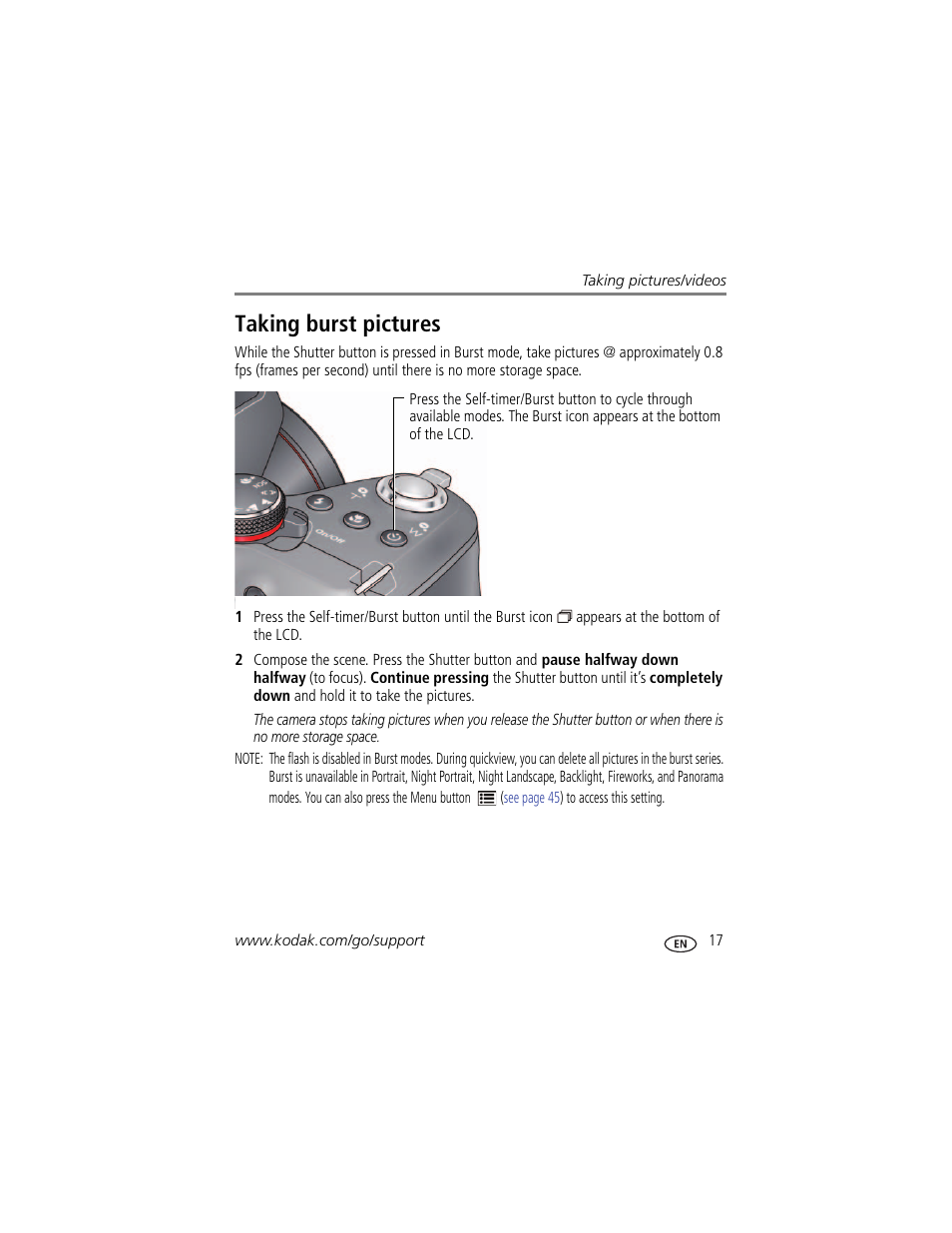 Taking burst pictures | Kodak Z5120 User Manual | Page 25 / 80