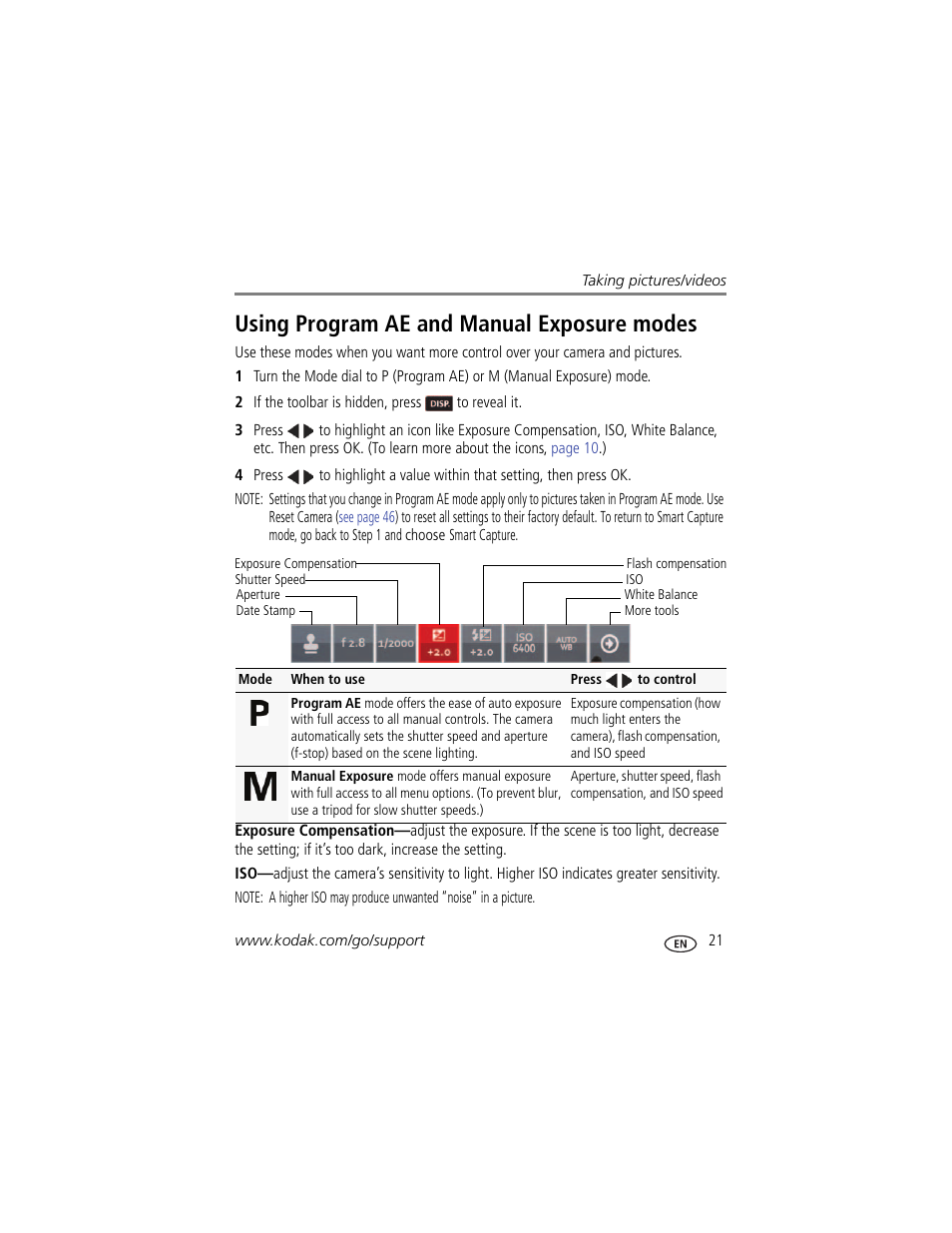 Using program ae and manual exposure modes | Kodak Z5120 User Manual | Page 29 / 80