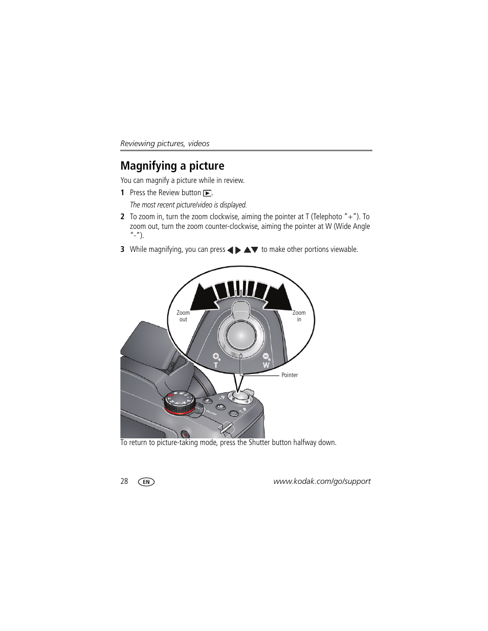 Magnifying a picture | Kodak Z5120 User Manual | Page 36 / 80