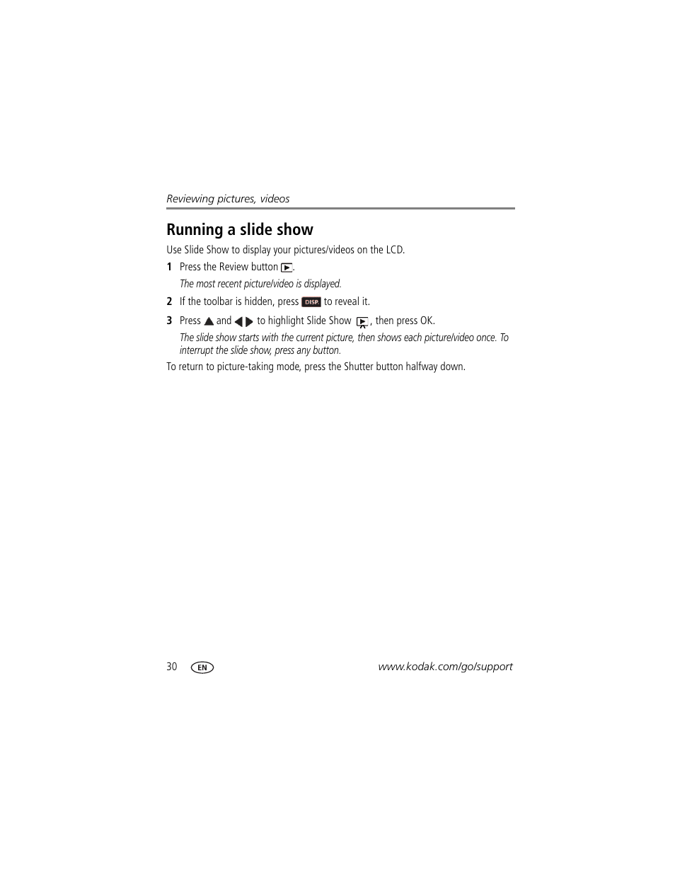 Running a slide show | Kodak Z5120 User Manual | Page 38 / 80