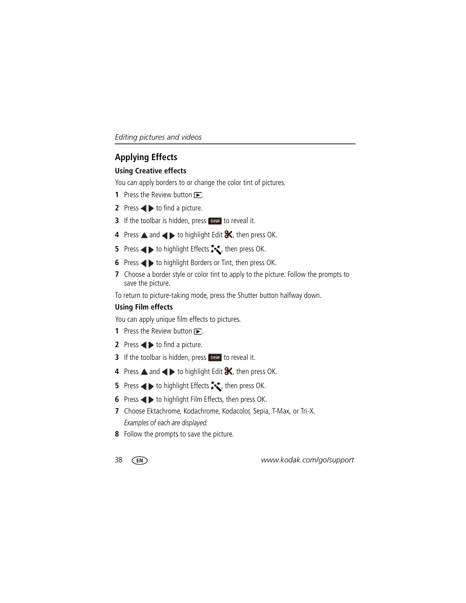 Using creative effects, Using film effects | Kodak Z5120 User Manual | Page 46 / 80