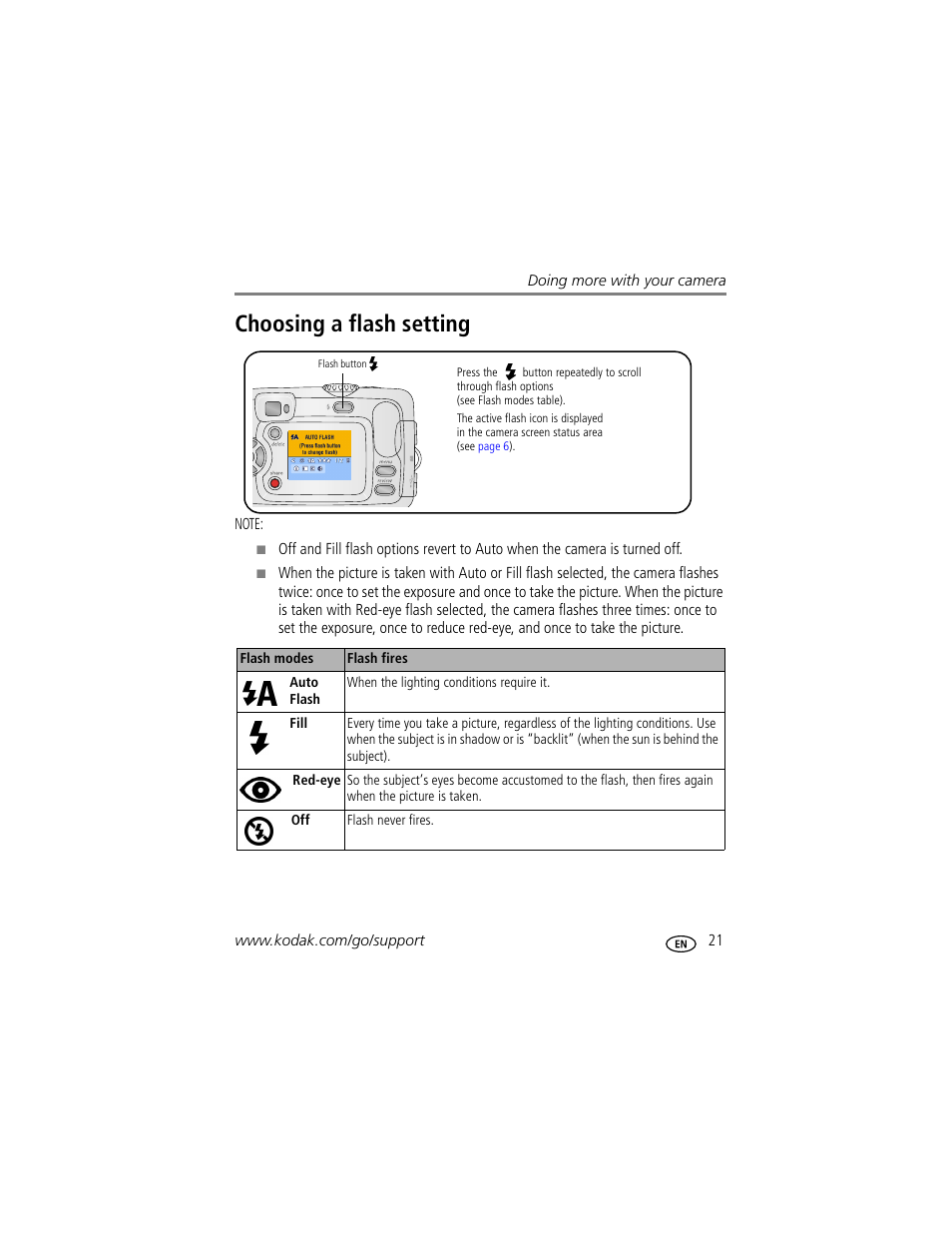 Choosing a flash setting | Kodak C300 User Manual | Page 27 / 68