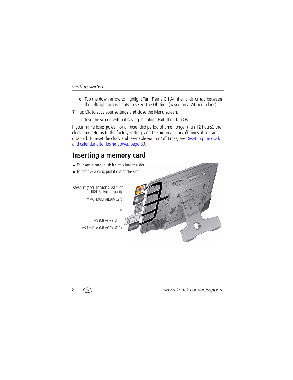 Inserting a memory card | Kodak S730 User Manual | Page 14 / 61