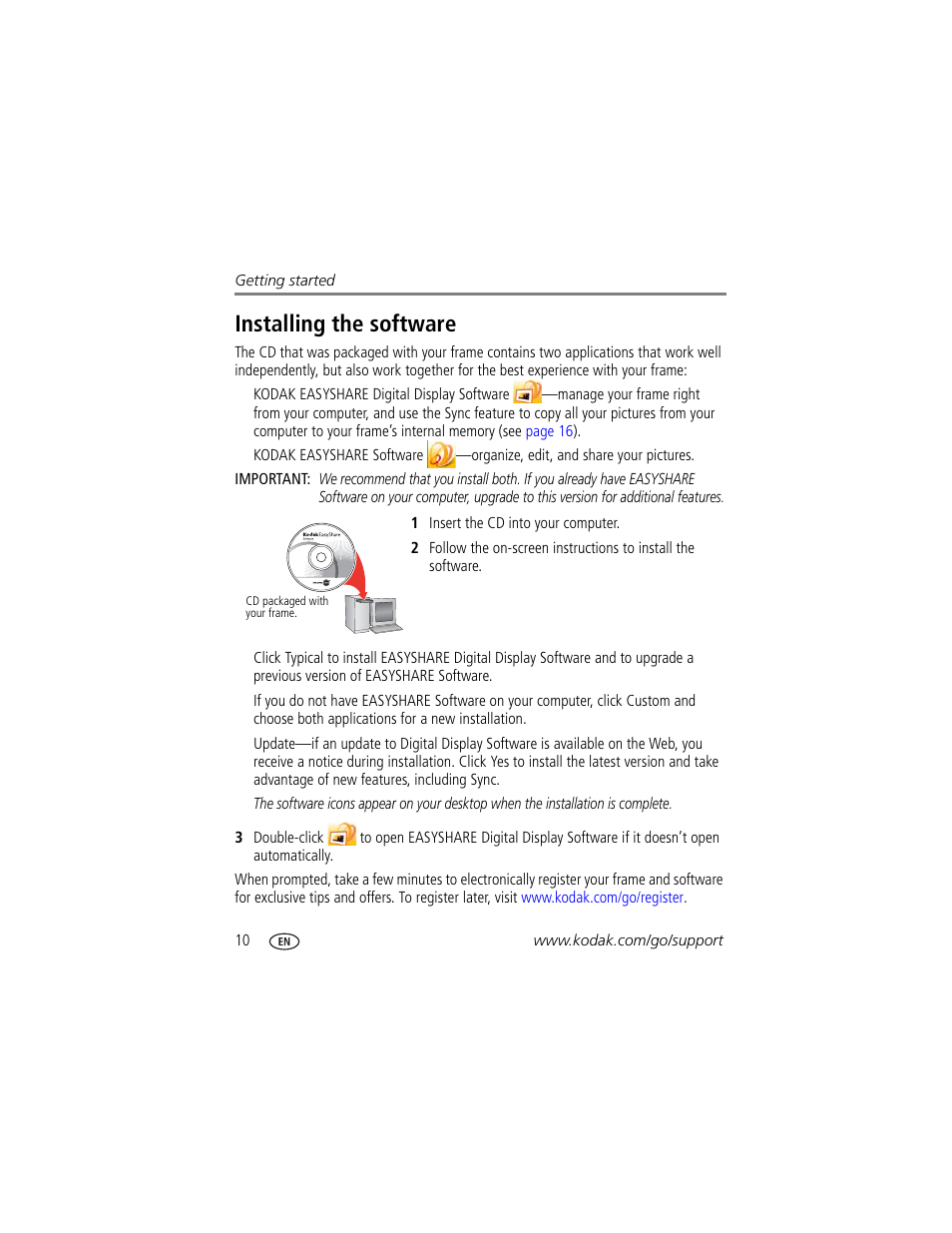 Installing the software | Kodak S730 User Manual | Page 16 / 61